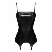 PVC vinyl top dress minidress mini-dress strapless detachable-straps corset cincher garter-belt slide-clips suspenders boning adjustable swanhook swan-hook back-zip zipper 2way 2-way two-way invisible-zip waterproof-zip shiny glossy high-gloss bold sensual unapologetic stylish figure-hugging body-enhancing seductive sculpting tailored-fit fetish fashion alt-fashion bdsm bondage domme domina dominatrix female femme feminine womens black