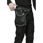 doomsday punk bag thigh bag outer thigh utility pockets rivets studs post-apocalyptic goth accessory black nylon polyamide twill adjustable straps punk fashion survival style edgy streetwear bag