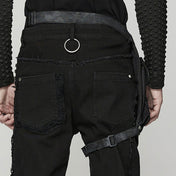 Polyamide twill nylon plastic bag leg-bag compact lightweight versatile ergonomic durable pockets external-pockets multi-functional multifunctional webbing safety-clip pyramid-stud dome-stud round-stud studded rivets zip zipper skull-detail bold unique alt-fashion fashion punk punk-inspired doomsday post-apocalyptic brush-detail costume cosplay halloween unisex black