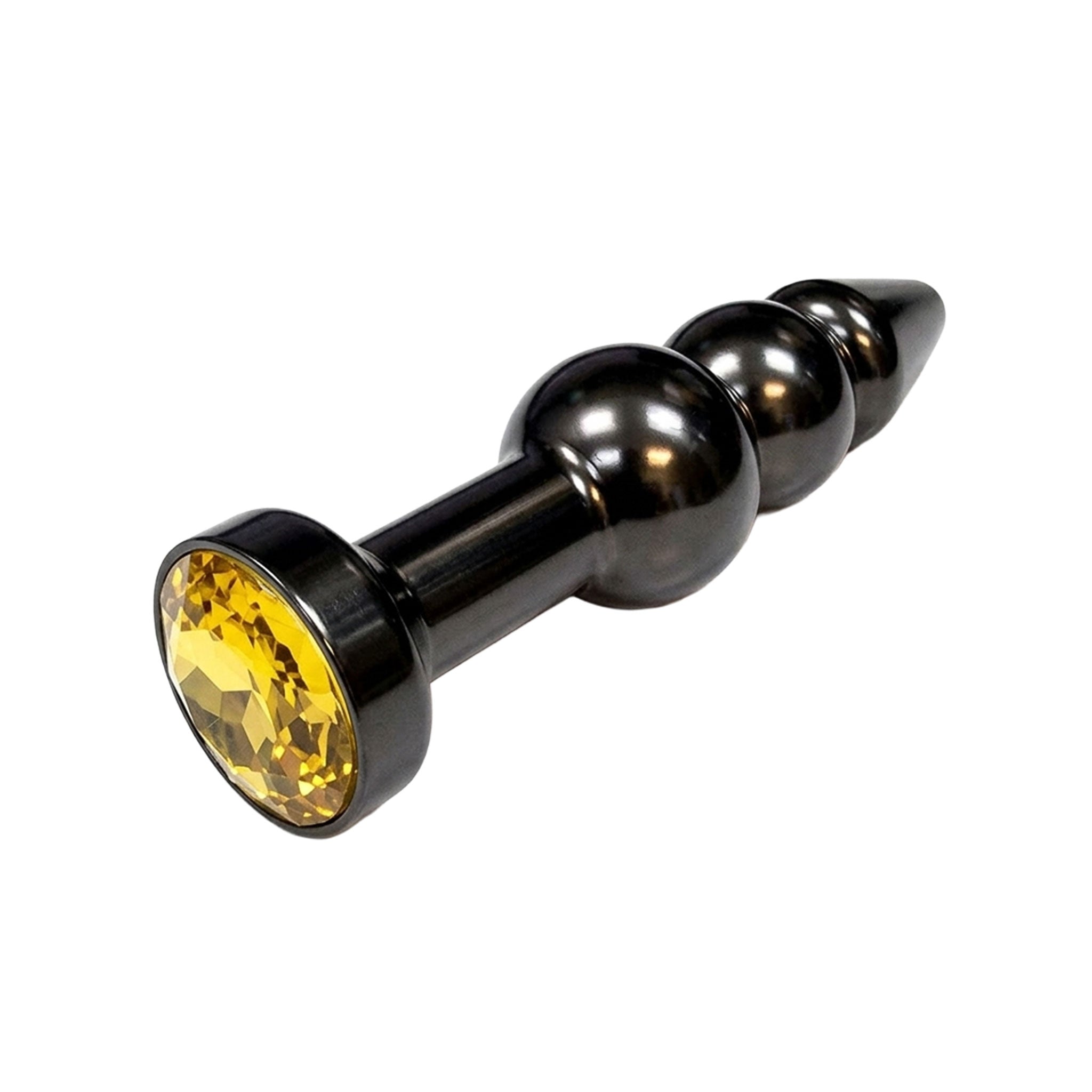 Stainless-steel acrylic-gem accessories plug probe anal butt butt-stuff anal-plug butt-plug buttplug anal-play nonvibe non-vibe nonvibrating non-vibrating double-bubble dual-bulb gemstone-base progressive unique gleaming smooth durable temperature-responsive temp-play unisex adult-toys black yellow