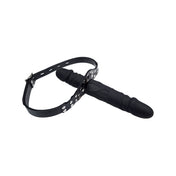 Silicone leather faux-leather accessories gag mouth-gag dildo-gag double-sided realistic sculpted oral-sex blowjob blow-job face-mounted mouth-shield riveted adjustable buckle lockable locking soft flexible fetish fashion alt-fashion alternative bedroom dungeon bondage bdsm bdsm-gear bdsm-toys kink kinky kinky-toys kinky-play sub submissive costume cosplay halloween adult-toys unisex black