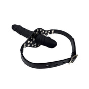 Silicone leather faux-leather accessories gag mouth-gag dildo-gag double-sided realistic sculpted oral-sex blowjob blow-job face-mounted mouth-shield riveted adjustable buckle lockable locking soft flexible fetish fashion alt-fashion alternative bedroom dungeon bondage bdsm bdsm-gear bdsm-toys kink kinky kinky-toys kinky-play sub submissive costume cosplay halloween adult-toys unisex black