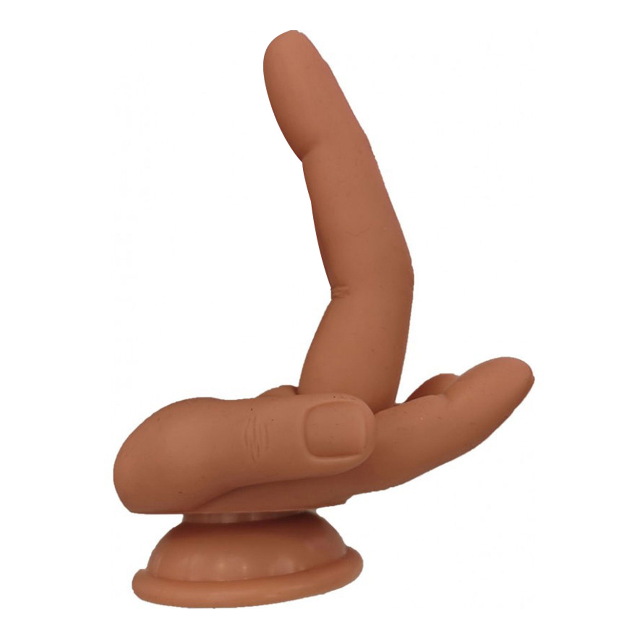 Silicone dildo dong nonvibe non-vibe middle-finger ring-finger hand-shaped fingerbang curled flexible shaft oversized suction-cup strap-on harness compatible double finger-up finger-fest adult-toys caramel tan
