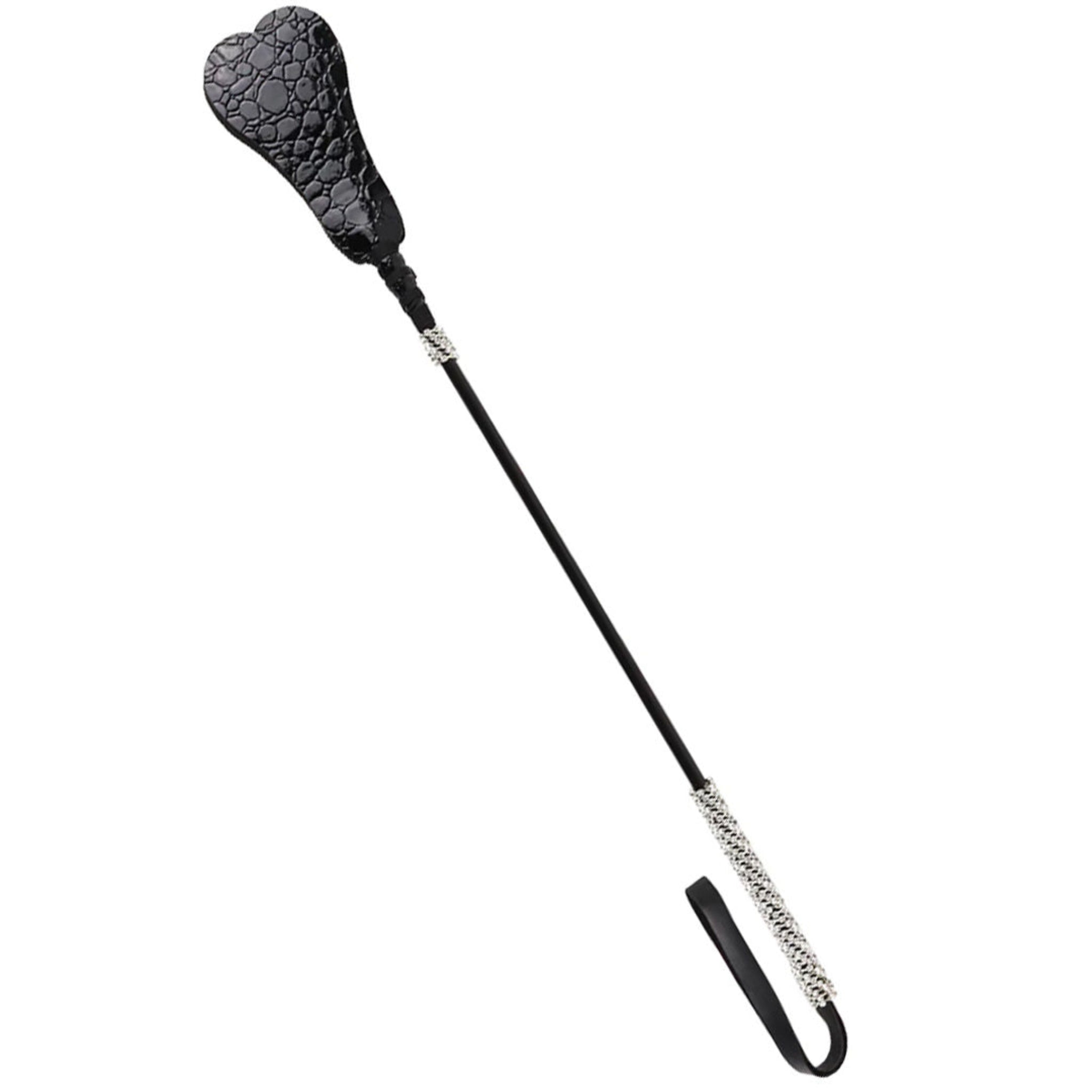 Double heart crop, rhinestone handle riding crop, heart-shaped spanking crop, glam impact play whip, stylish BDSM crop.