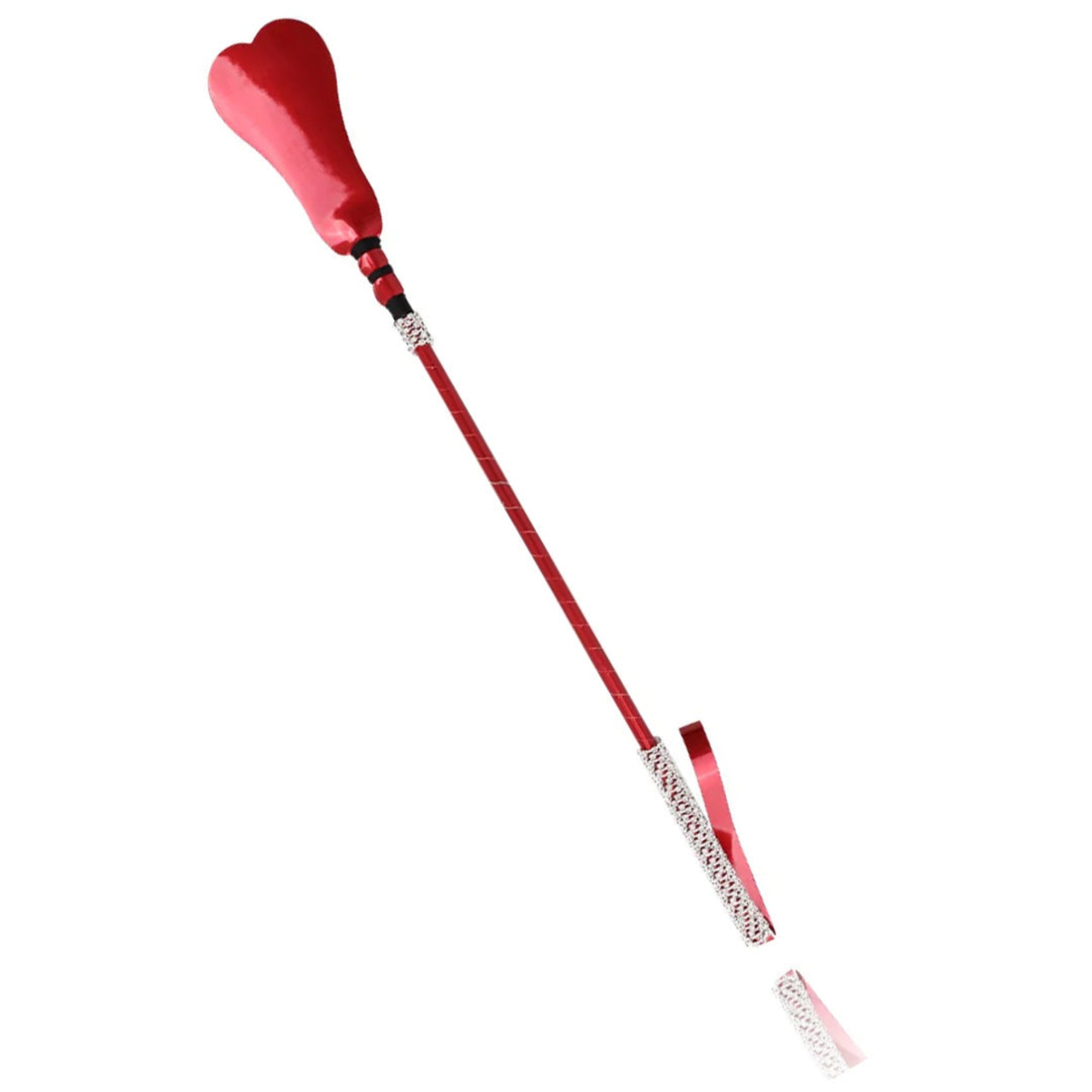 Double heart crop, rhinestone handle riding crop, heart-shaped spanking crop, glam impact play whip, stylish BDSM crop.
