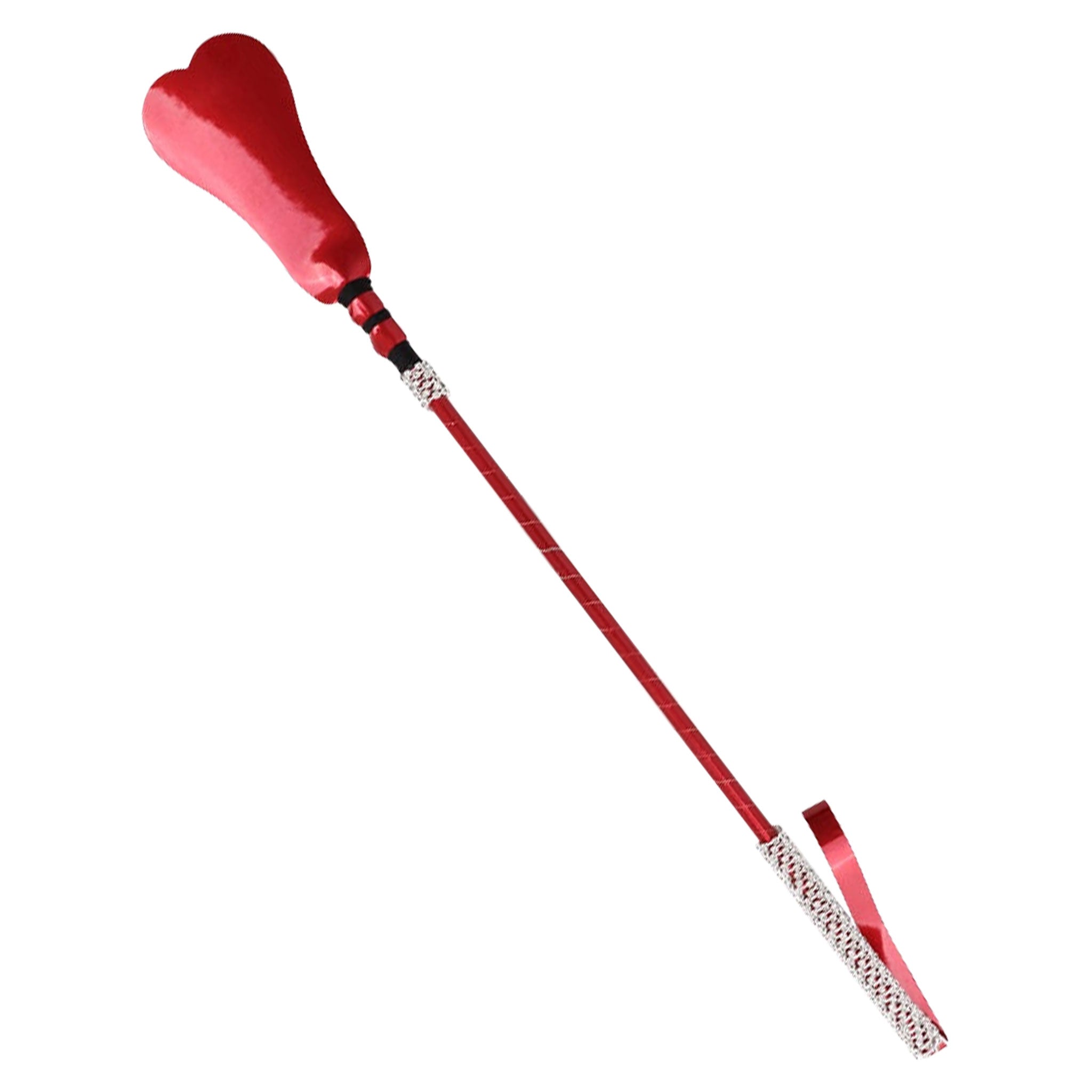 Leather faux-leather rhinestone accessories riding-crop popper slapper heart-shaped double-heart rhinestone-handle medium-stiff glam stylish sparkly dazzling luxe luxurious lightweight playful bondage bdsm bdsm-toys kink kinky kinky-toys impact-play spanking pain discipline punishment valentine be-mine must-have unisex red PVC