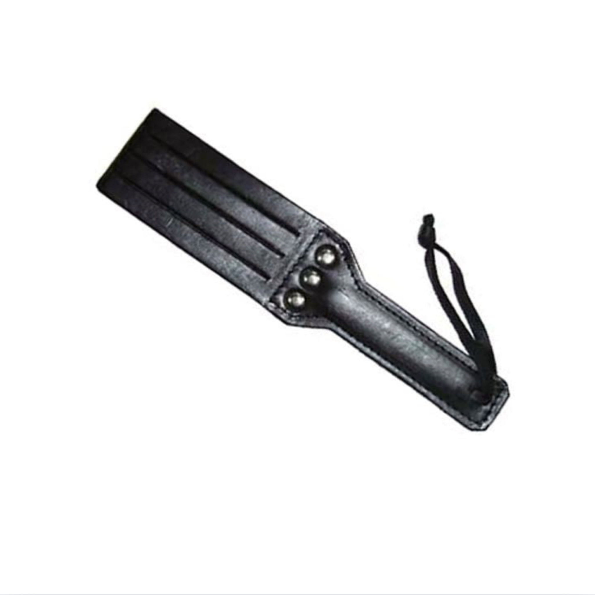 double layer mini paddle, black faux leather paddle, small BDSM paddle, four-finger impact paddle, flexible yet firm spanking paddle, beginner to advanced paddle toy