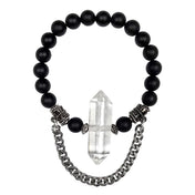 Stainless-steel hanging-chain curb-chain crystal-quartz clear-quartz onyx accessories jewelry natural-jewelry bracelet healing-crystal double-point double-terminated beaded adjustable stretchy matte-glossy chic edgy trendy stylish fashion alt-fashion boho bohemian boho-chic punk goth gothic festival witch fairy mermaid viking celtic gift unisex silver black clear