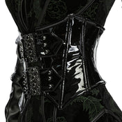 PVC vinyl leather patent-leather cotton nylon metallic-grommets corset cincher skull-motif skulls studs studded front-closure clasp-closure skull-motif cotton-lining modesty-panel adjustable nylon-cording shiny high-gloss glossy ornate fetish fashion alt-fashion alternative punk goth gothic cyber cyberpunk afterdark-collection costume cosplay halloween female femme feminine womens black
