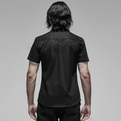 dual pocket short sleeve top black punk shirt button down metal buttons fitted shirt cotton spandex gothic fashion alternative mens shirt