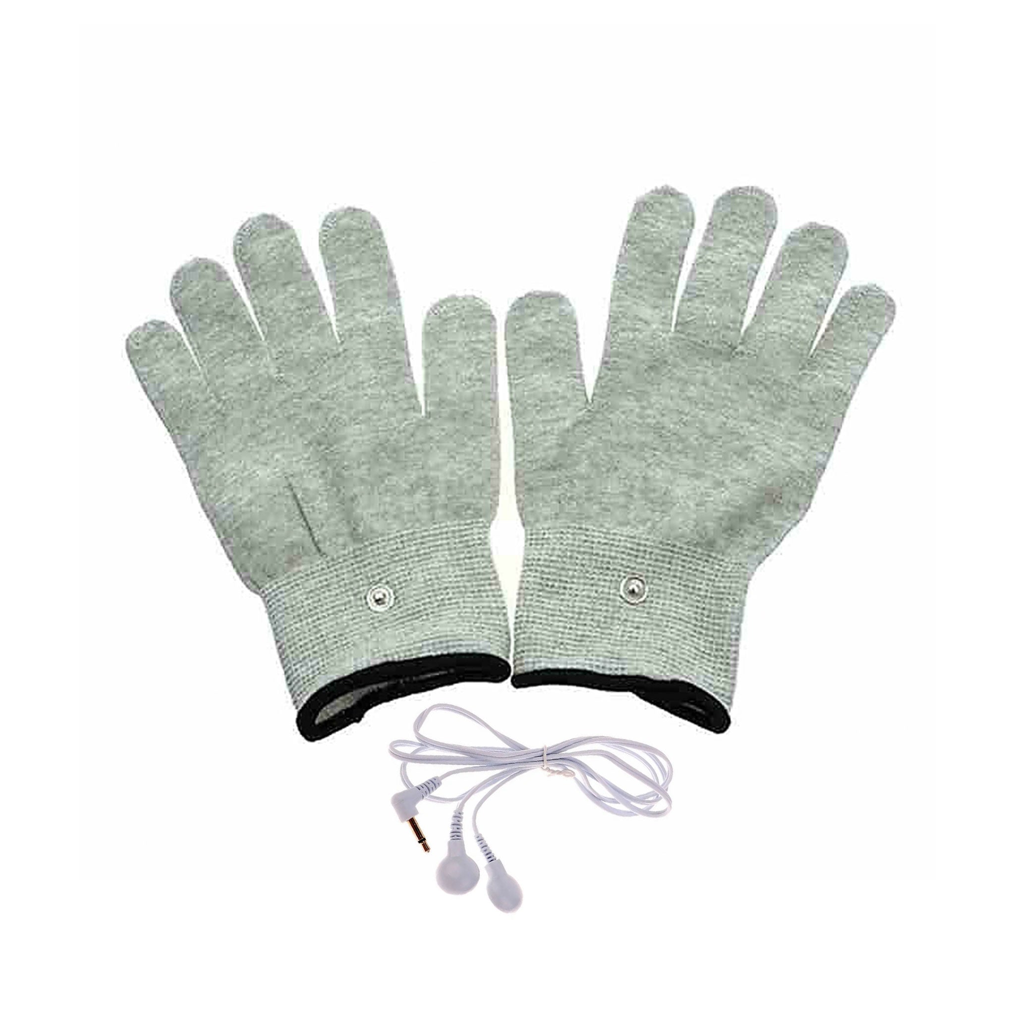 Nylon spandex knit-fabric latex rubber elastic accessories electrical electro stim stimulating stimulation gloves TENS liner-gloves post-nub grounding-electrodes grounding-wires 2mm-male male-plug 2mm-plug powerbox-compatible shocking breathable erotic conductive stretchy fetish fashion alt-fashion alternative cyber cyberpunk futuristic bondage bdsm bdsm-toys bdsm-play kink kinky kinky-play kinkwear medical-play medical-toys medical-themed electro-play adult-toys unisex gray