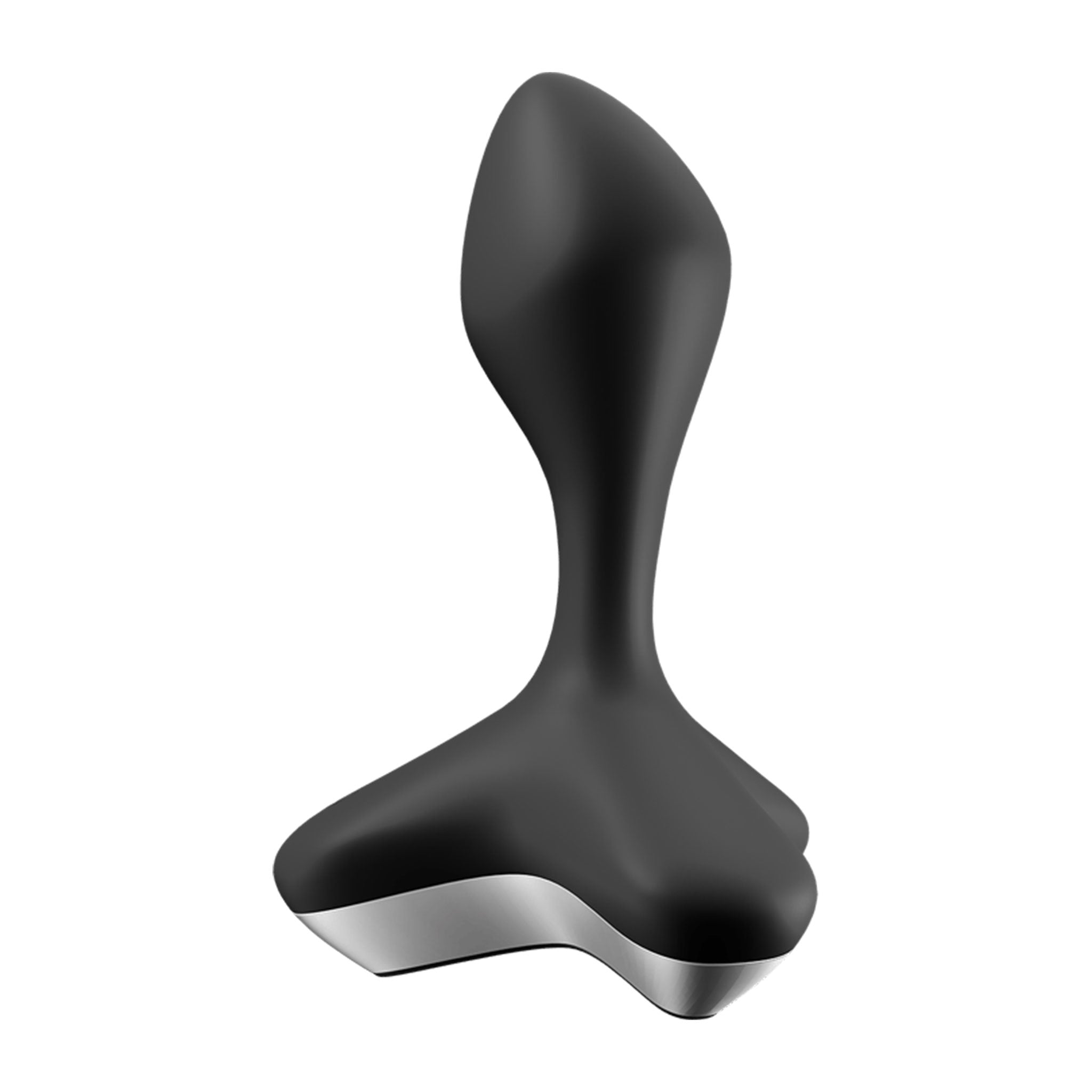 Satisfyer Tetrapod Silicone Butt Plug in black; sleek, tapered design with body-safe silicone for intense pleasure; dimensions 4.3 inches long x 1.6 inches wide; secure flared base for comfortable wear and easy removal