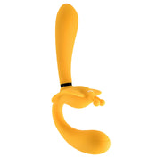 Triple Shaft Strapless Strap-on Detachable Wearable Couple Vibrator- Yellow