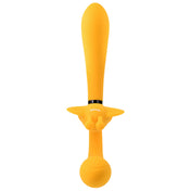 Triple Shaft Strapless Strap-on Detachable Wearable Couple Vibrator- Yellow