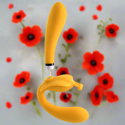 Triple Shaft Strapless Strap-on Detachable Wearable Couple Vibrator- Yellow