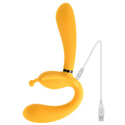 Triple Shaft Strapless Strap-on Detachable Wearable Couple Vibrator- Yellow