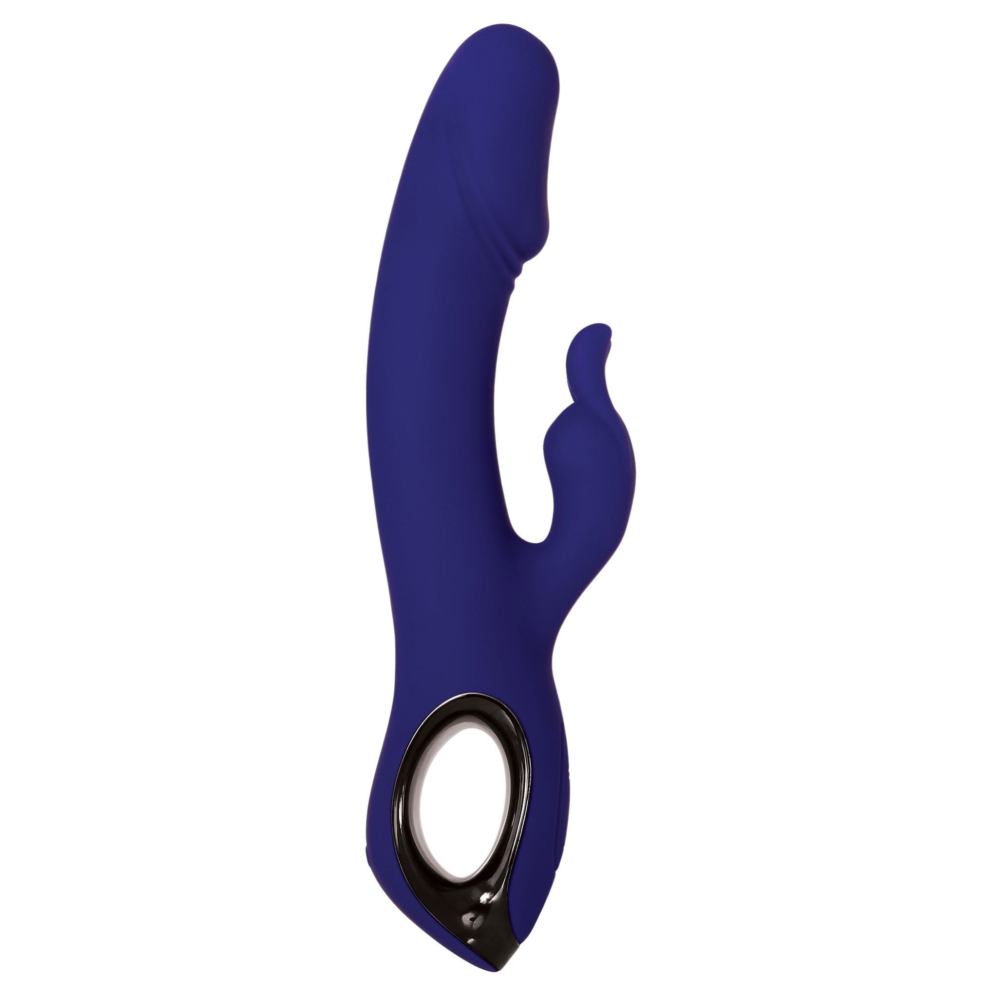 Bunny Buddy Rechargeable Dual Vibrator Clitoral Stimulator in blue; features life-like sculpted head, bunny ears, 10 vibration speeds, waterproof, USB rechargeable; dimensions: 8.75 inches long (4.75 inches insertable) x 2.44 inches deep (1.48 inches insertable) x 1.51 inches wide (1.36 inches insertable).