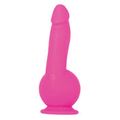 Ball Base Dual Motor Ballistic Vibrator in pink; features dual motors, realistic shaft, 10 speeds, suction cup base; dimensions: 7.75 inches total length (4.5 inches insertable) x 1.5 inches wide (1.4 inches insertable); ball width 2.9 inches; includes remote control with approx. 15 to 20 feet range.