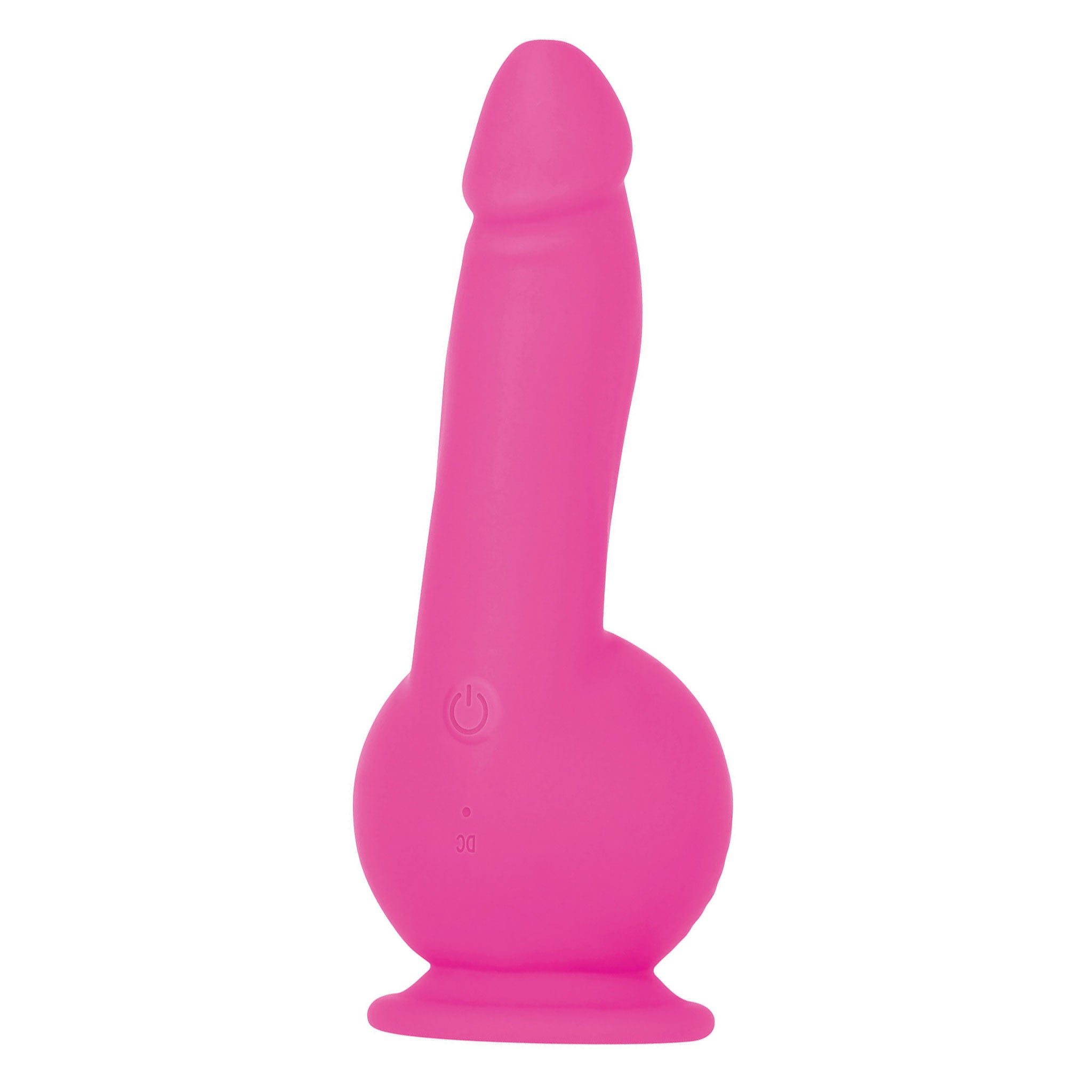 Ball Base Dual Motor Ballistic Vibrator in pink; features dual motors, realistic shaft, 10 speeds, suction cup base; dimensions: 7.75 inches total length (4.5 inches insertable) x 1.5 inches wide (1.4 inches insertable); ball width 2.9 inches; includes remote control with approx. 15 to 20 feet range.