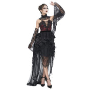 Sheer mesh maxi skirt maxi-skirt floor length floor-length floral ornament trim feathers ruched ruche drawstring goth gothic elegant fitted silhouette halloween costume black