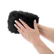 Black spiked faux fur sensory mitt with a dual-sided design, offering a soft faux fur side and a prickly spiked side; ideal for playful couples exploring sensory touch. One size fits all.