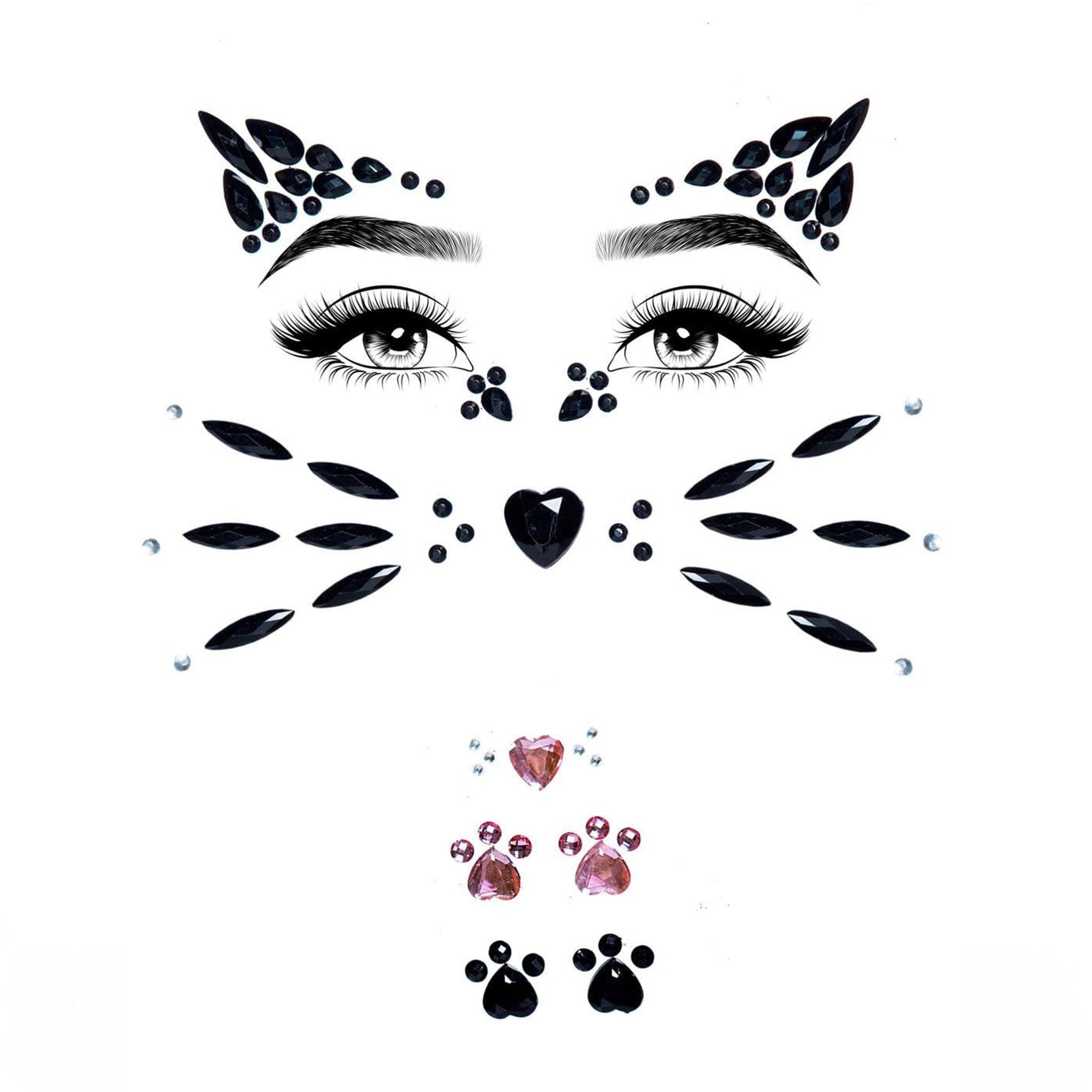 Adhesive rhinestone jewels body face stickers animal halloween paw whiskers kitty mouse tiger cat