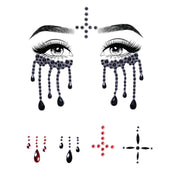 Adhesive body face jewelry jewels rhinestone stickers tears inverted cross possesses black red halloween nun