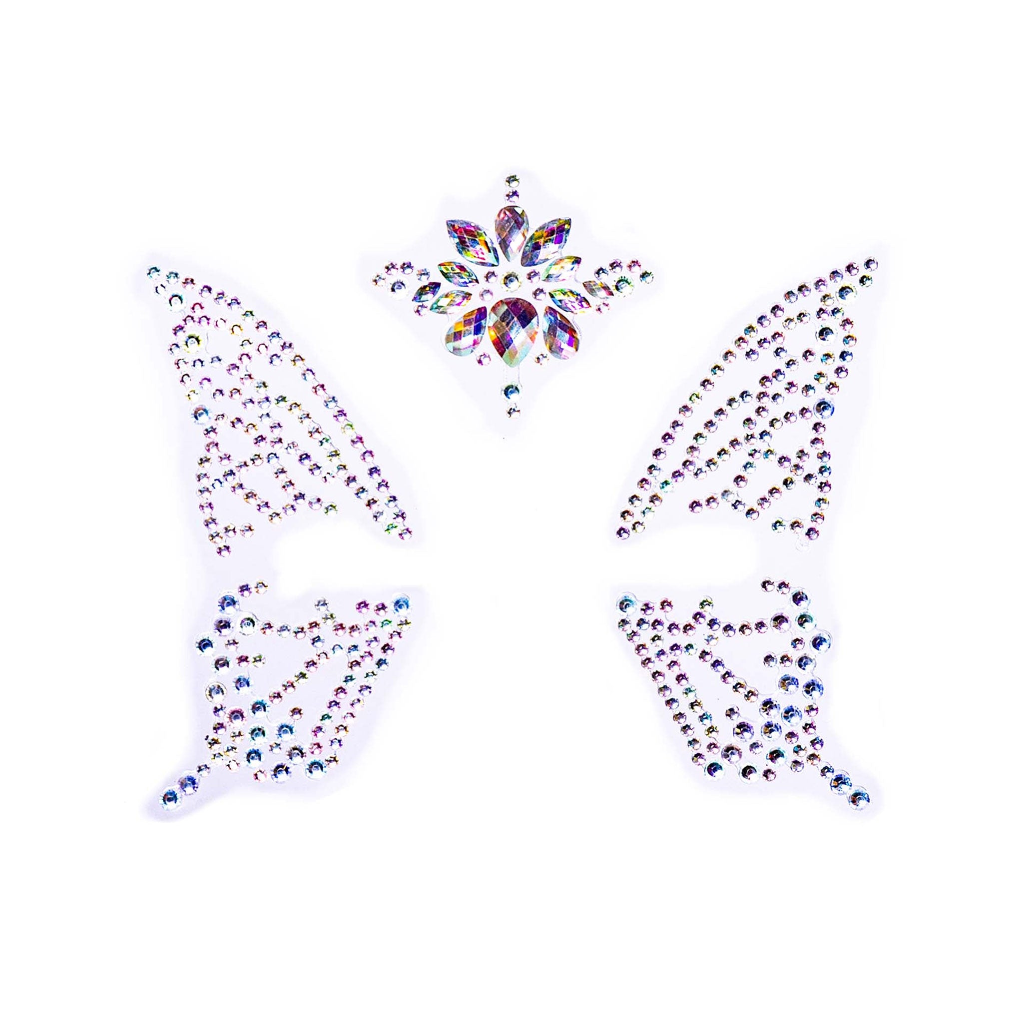 Fairy butterfly wings pattern adhesive rhinestone jewel body stickers face costume halloween festival clear iridescent