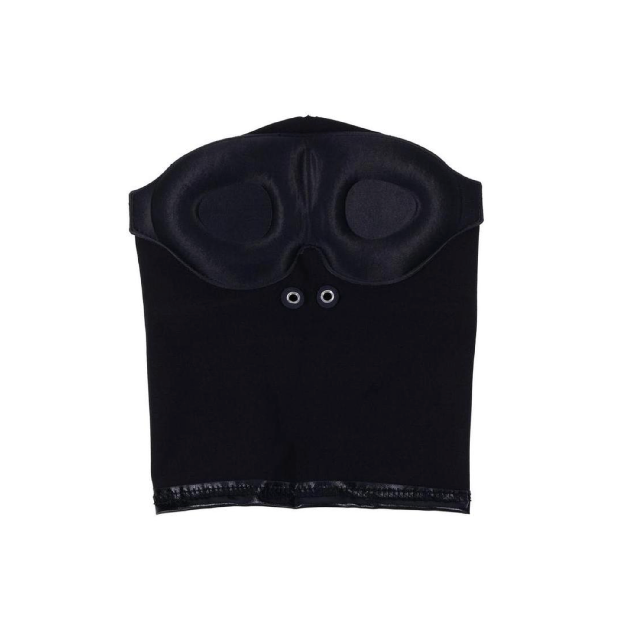 edge blackout hood black full coverage hood sensory deprivation mask stretch fabric padded eyes metal grommet vents breathable comfortable fit adult accessory dark aesthetic