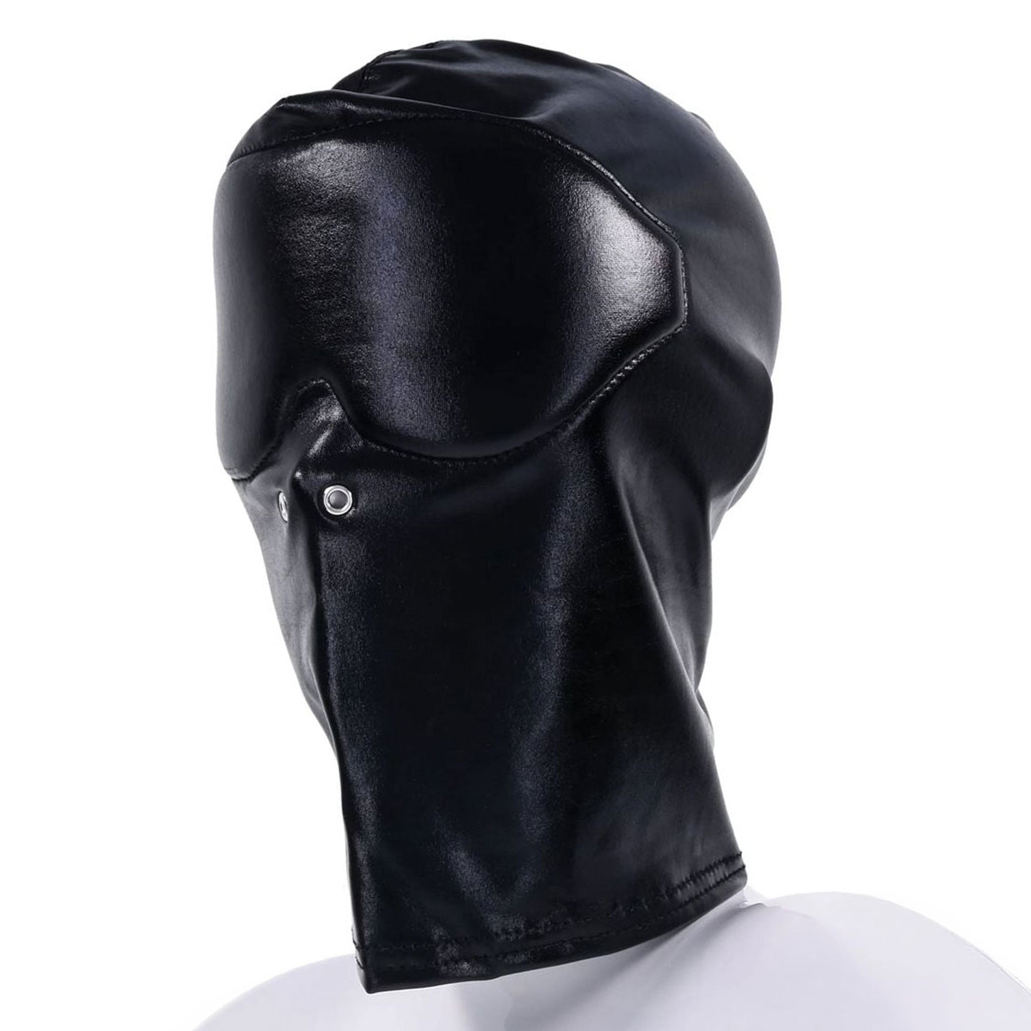 Spandex leather PU polyester iron-grommets accessories headgear hood blindfold padded-blindfold padded-eyes eye-divot blackout integrated blocks-light nostril-holes vents full-coverage stretchy reinforced-stitching breathable comfortable edgy contoured secure durable sleek form-fitting fetish fashion alt-fashion alternative bedroom dungeon dark aesthetic bondage bdsm bdsm-toys bdsm-fashion submission kink kinky kinky-play sensory-play sensory-deprivation anonymous costume cosplay halloween adult-toys unisex