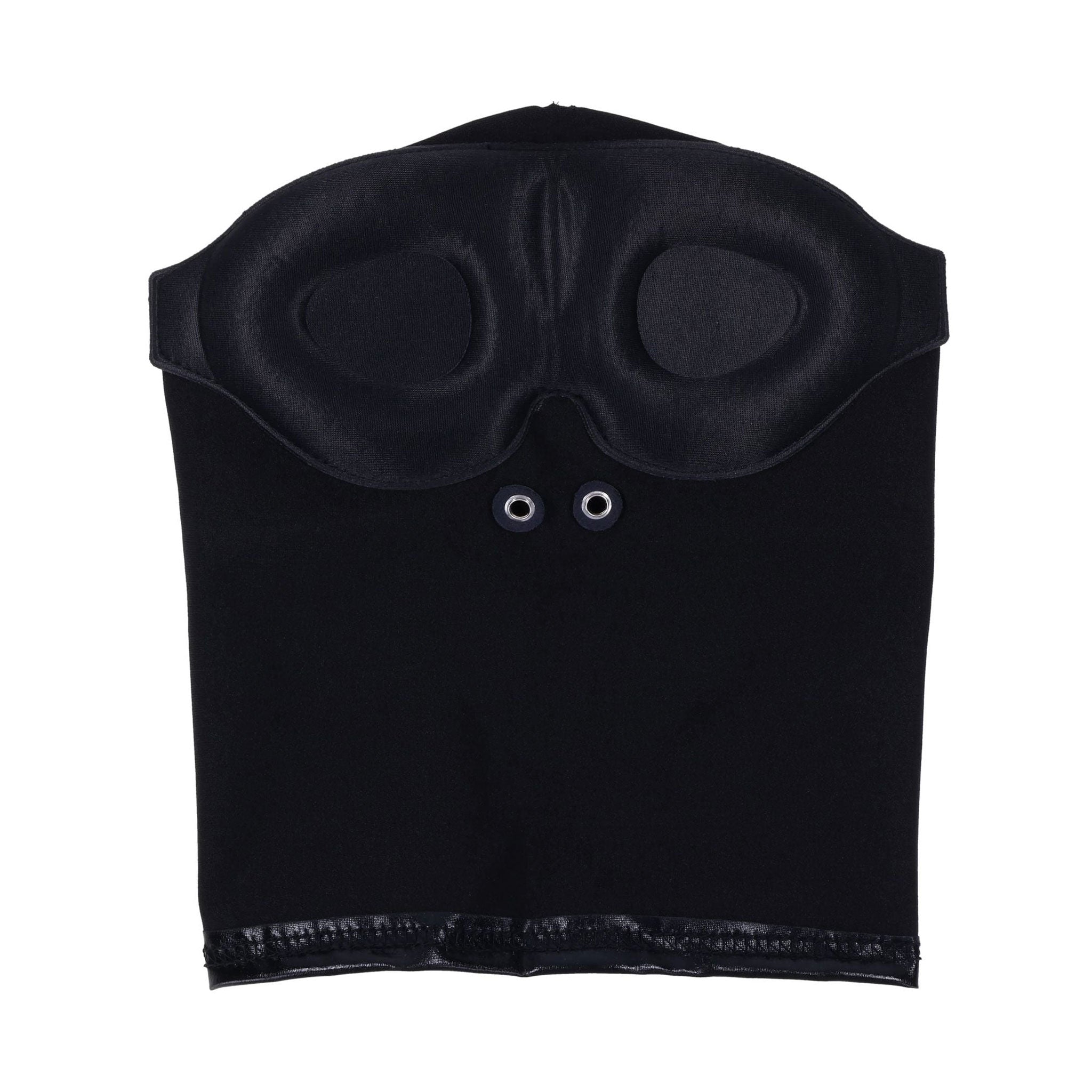 Spandex leather PU polyester iron-grommets accessories headgear hood blindfold padded-blindfold padded-eyes eye-divot blackout integrated blocks-light nostril-holes vents full-coverage stretchy reinforced-stitching breathable comfortable edgy contoured secure durable sleek form-fitting fetish fashion alt-fashion alternative bedroom dungeon dark aesthetic bondage bdsm bdsm-toys bdsm-fashion submission kink kinky kinky-play sensory-play sensory-deprivation anonymous costume cosplay halloween adult-toys unisex