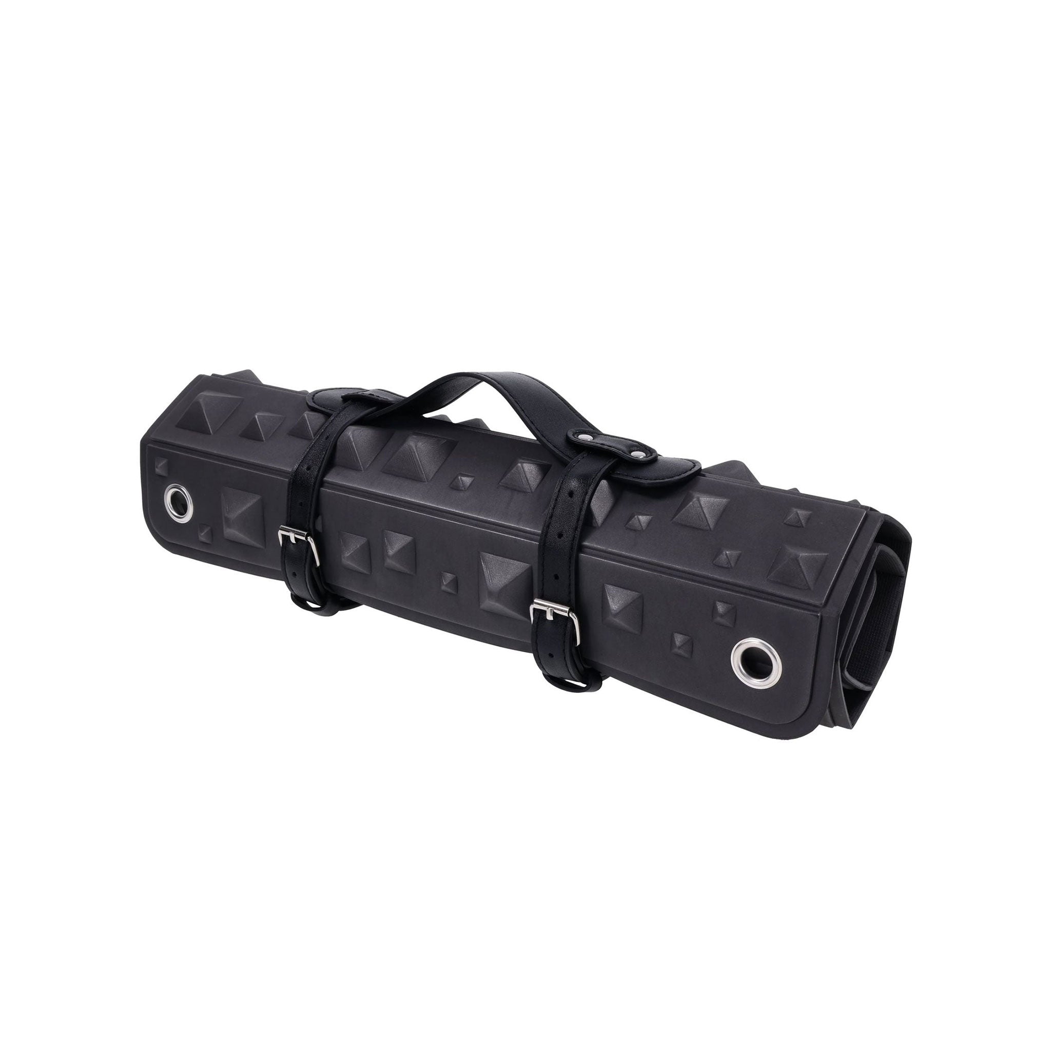 Leather faux-leather PU-leather EVA-foam foam steel-grommets accessories mat spike spiked spikes spike-mat pyramid-spike corner-grommets pressure-point knees kneel kneeling lying-down lay-down sitting sit-down storage-holster rolls-up roll-up dynamic portable durable edgy bondage bdsm bdsm-gear bdsm-toys sadism masochism sadomasochism sadist masochist sadomasochist posture-play pressure-play kink kinky kinky-toys kinky-play sensory sensory-play pain discipline punishment restraint adult-toys unisex black