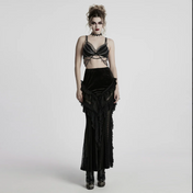 punk skirt chain skirt fishnet accent ring straps slim fit gothic skirt black alternative fashion edgy streetwear metal chains layered texture punk clothing