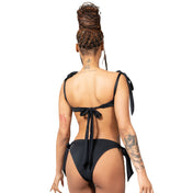 Polyester polyamide elastane fabric intimates lingerie lingerie-set bikini bra underwire padded padding removable tie-up bow adjustable fitted stretchy elastic flexible 2pc 2-pc 2-piece two-piece swimwear female femme feminine women black