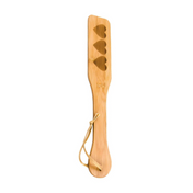 Bamboo paddle, engraved hearts, BDSM impact play, spanking toy, eco-friendly wood, fetish gear, roleplay accessory.
