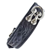 Leather genuine-leather exotic-leather accessories collar choker D-ring hinged adjustable buckle tantalizing must-have fetish fashion alt-fashion punk goth gothic bondage bdsm bdsm-gear restraints kink kinky kinkwear unisex black crocodile