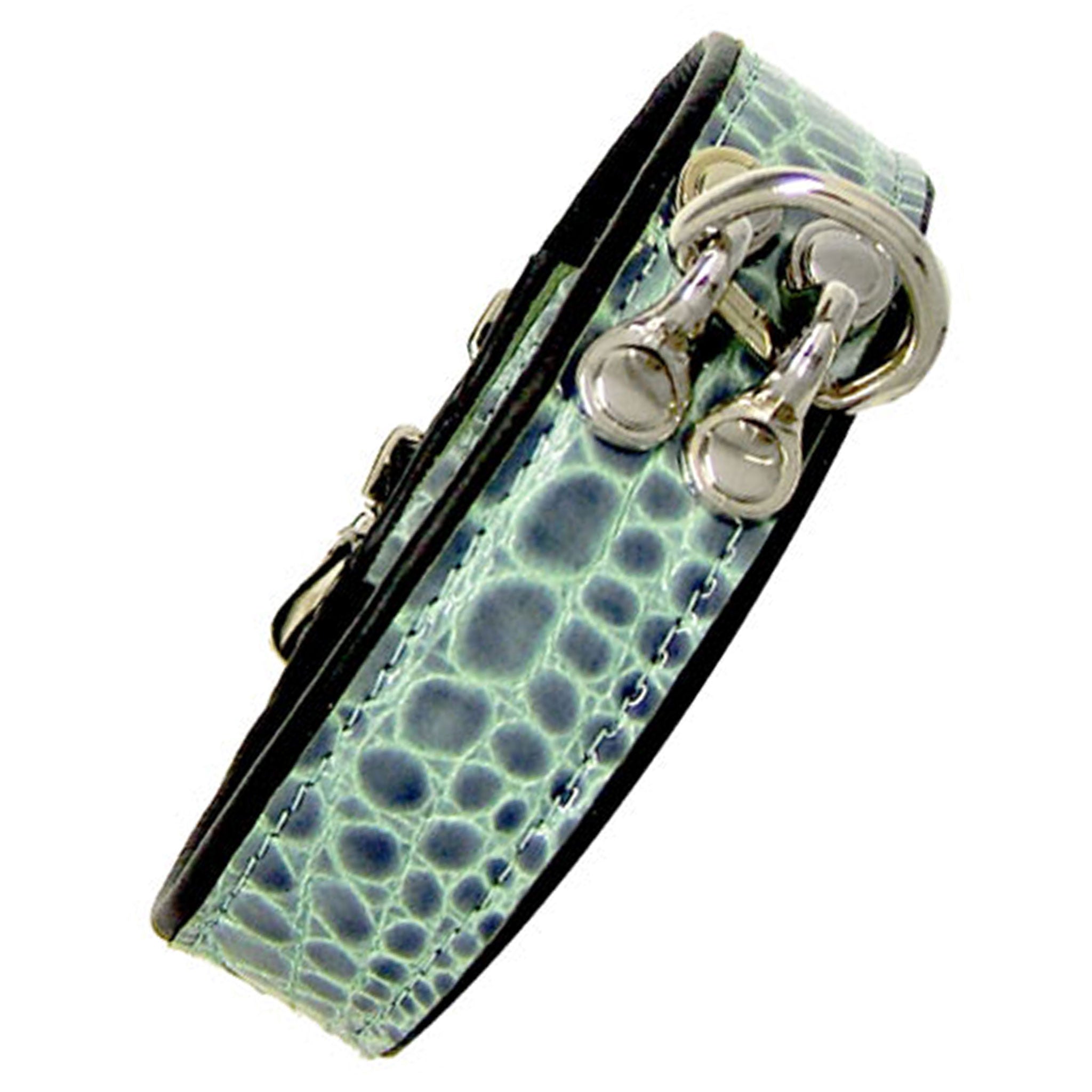 Leather genuine-leather exotic-leather accessories collar choker D-ring hinged adjustable buckle tantalizing must-have fetish fashion alt-fashion punk goth gothic bondage bdsm bdsm-gear restraints kink kinky kinkwear unisex turquoise