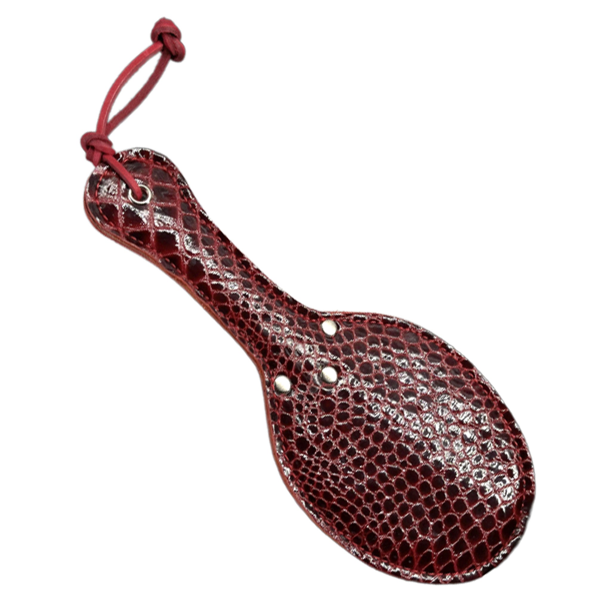Leather genuine-leather exotic-leather accessories paddle oval-shaped mini-paddle bondage bdsm bdsm-toys bdsm-play bdsm-gear kink kinky kinky-toys kinky-play impact impact-toys impact-play pain spanking discipline sting stocking-stuffer gift adult-toys red-and-black