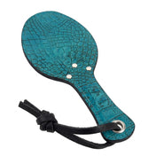 Leather genuine-leather exotic-leather accessories paddle oval-shaped mini-paddle bondage bdsm bdsm-toys bdsm-play bdsm-gear kink kinky kinky-toys kinky-play impact impact-toys impact-play pain spanking discipline sting stocking-stuffer gift adult-toys turquoise-crocodile turquoise turq crocodile croc 