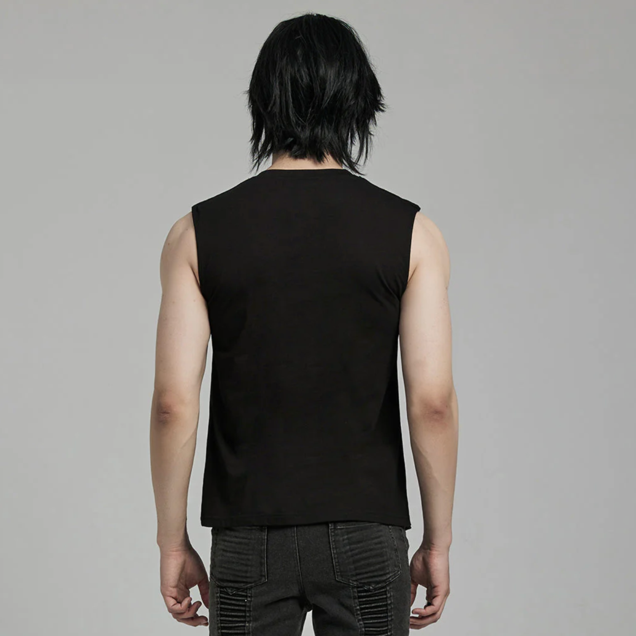 punk tank top studded black sleeveless fitted gothic tank cotton elastane alternative fashion edgy mens top streetwear