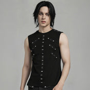 Spandex elastane cotton mesh apparel top tank-top sleeveless studs studded clean structured stretchy comfortable fitted bold edgy fetish fashion alt-fashion alternative punk goth gothic cyber festivalwear rave ravewear streetwear afterdark-collection male masculine masc mens menswear guys dudes black 