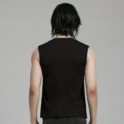 Spandex elastane cotton mesh apparel top tank-top sleeveless studs studded clean structured stretchy comfortable fitted bold edgy fetish fashion alt-fashion alternative punk goth gothic cyber festivalwear rave ravewear streetwear afterdark-collection male masculine masc mens menswear guys dudes black 