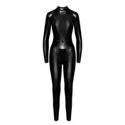 Wetlook powerwetlook power catsuit caged front zippers dual O-ring waist kinky shiny black