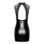 Wetlook power powerwetlook lace mini dress mini-dress minidress keyhole décolletage cleavage open back high collar neck sleeveless neckholder edgy elegance sleek noir black