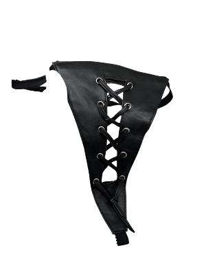 Front Lace Leather G-string Black O/S