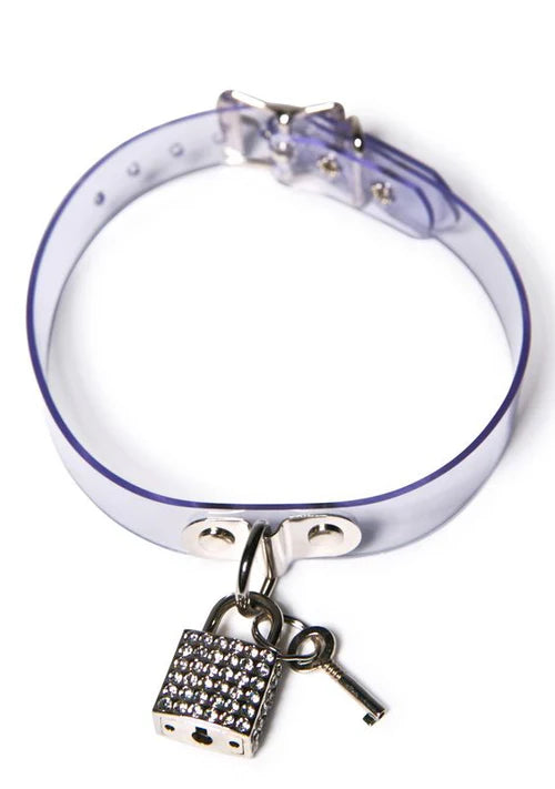 Clear Bondage Collar with Square Rhinestone Lock