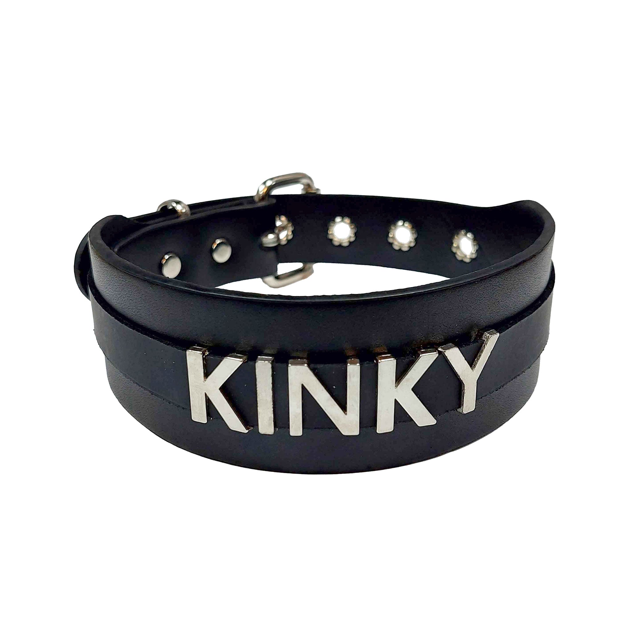 Double layer leather choker collar necklace statement name kinky accessories black silver letters