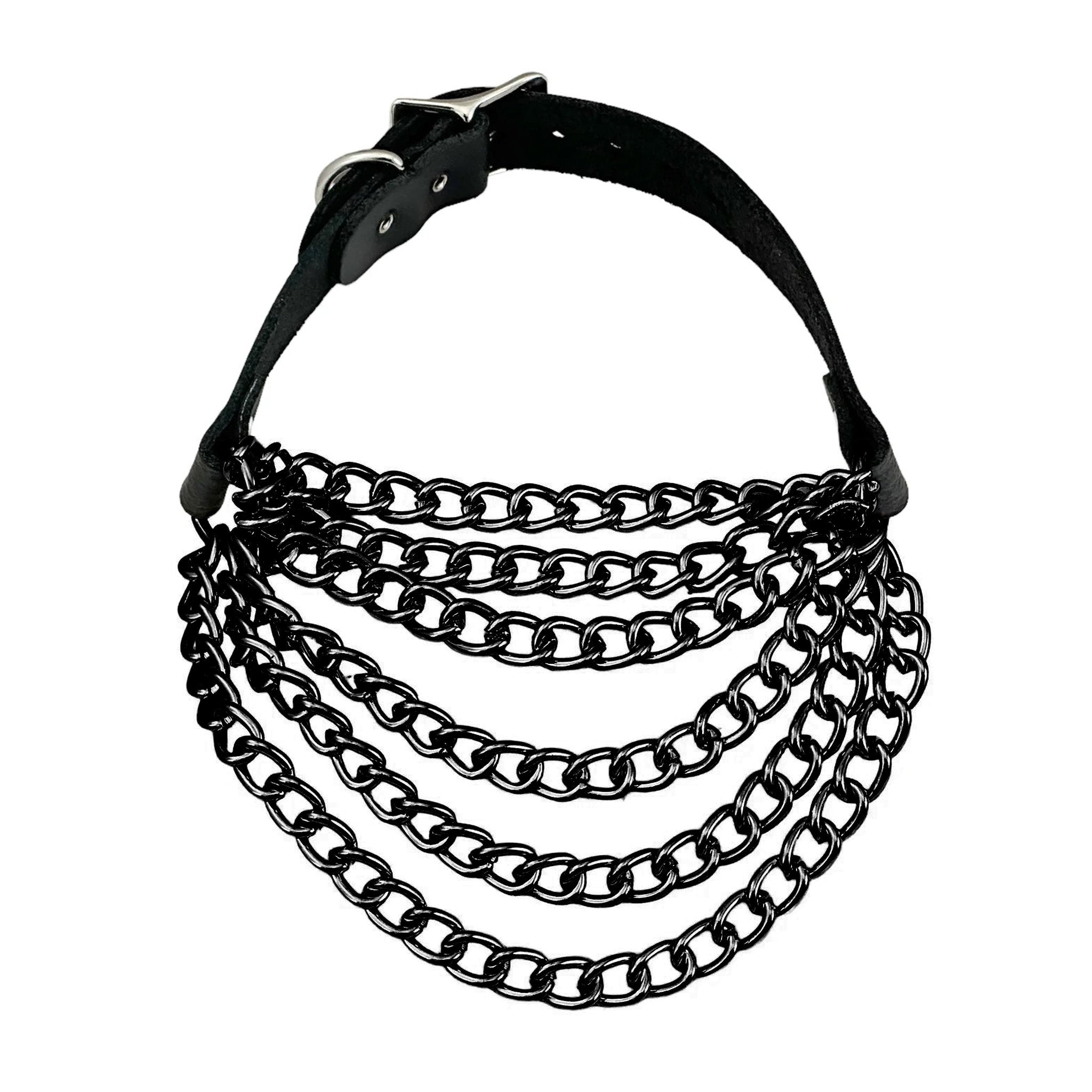 Vegan leather choker collar necklace hanging chains multi-layer alt-fashion punk accessories black