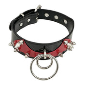 Patent leather choker collar bat patch spikes double O-ring bdsm bondage accessories red