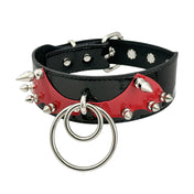 Patent leather choker collar bat patch spikes double O-ring bdsm bondage accessories red